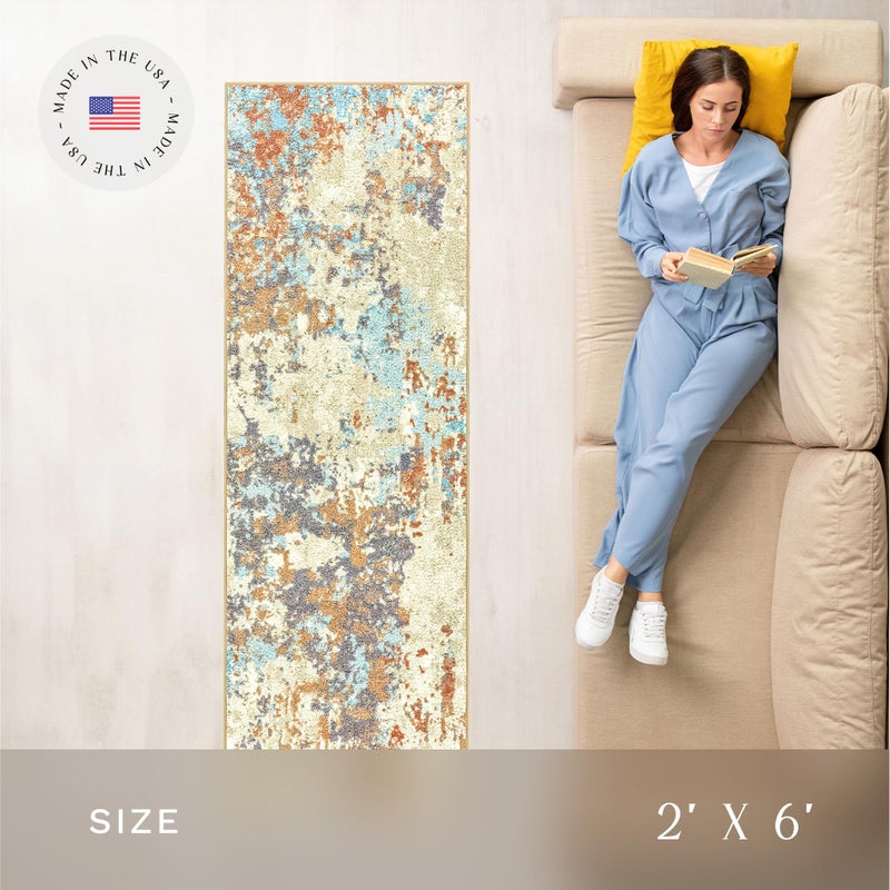 Maples Rugs Horizon Modern Abstract Runner Rug - Made in USA - Washable, Non Slip Indoor Carpet for Hallway, Kitchen, and Laundry Room, 2' x 6', Desert Sand - Image 3
